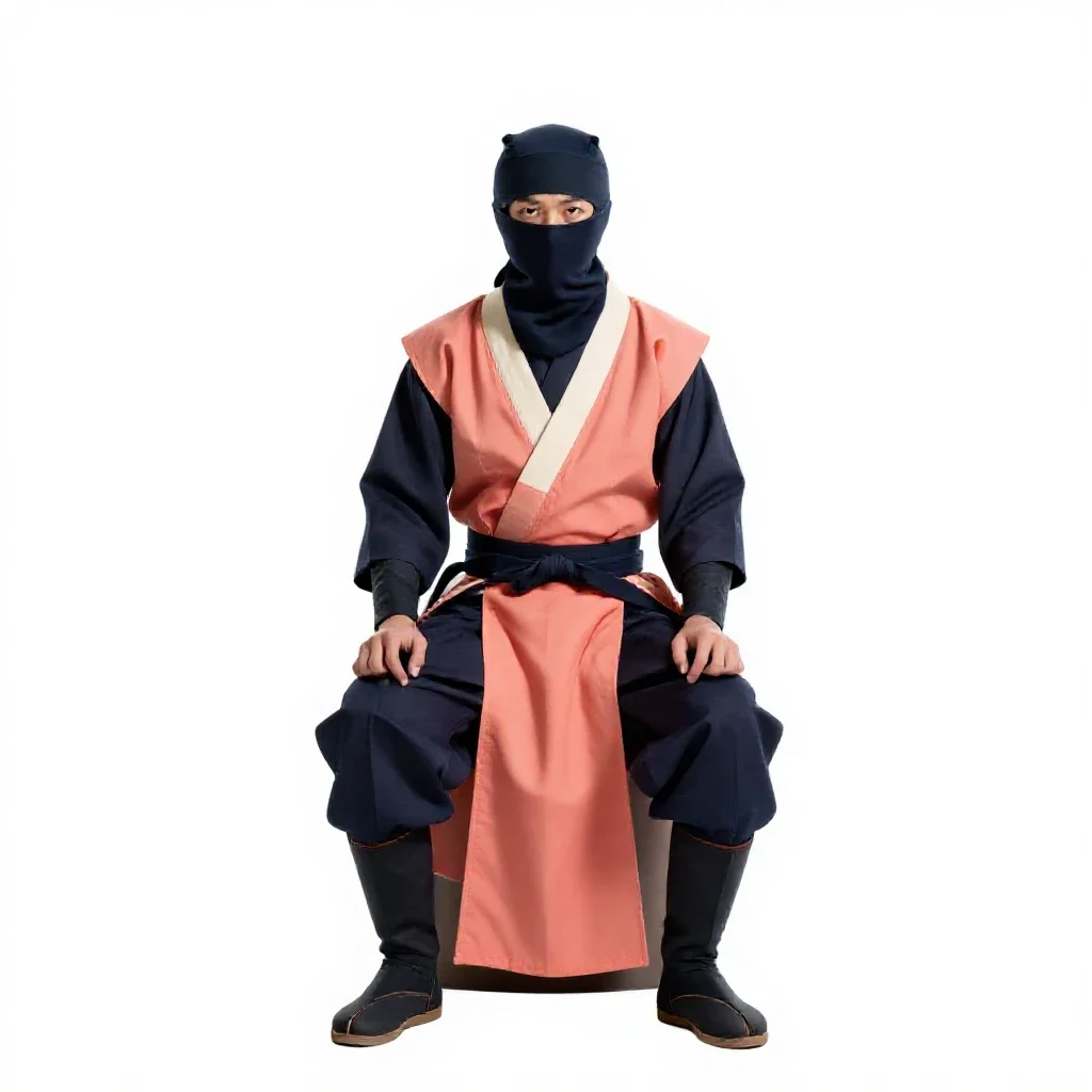 Ninja in dark cloth isolated on a white background