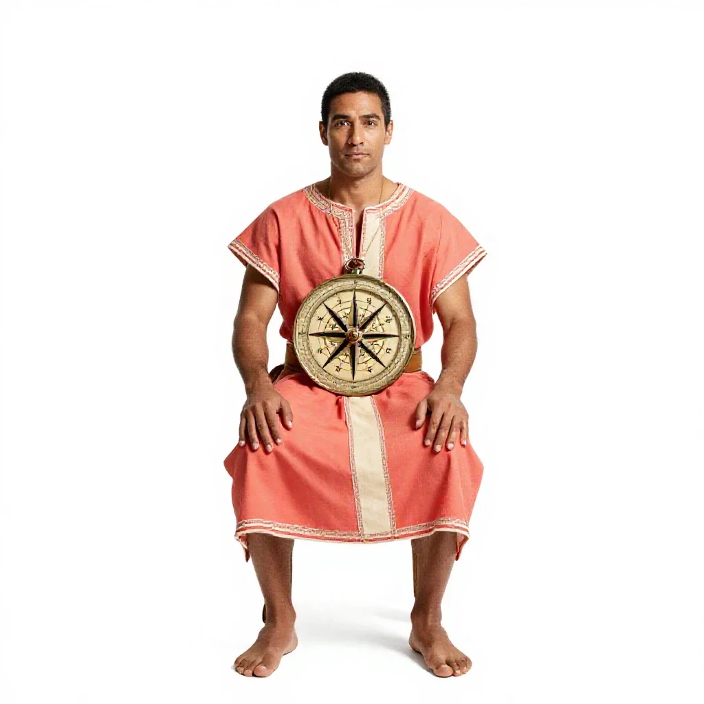 Pacific navigator with a star compass isolated on a white background