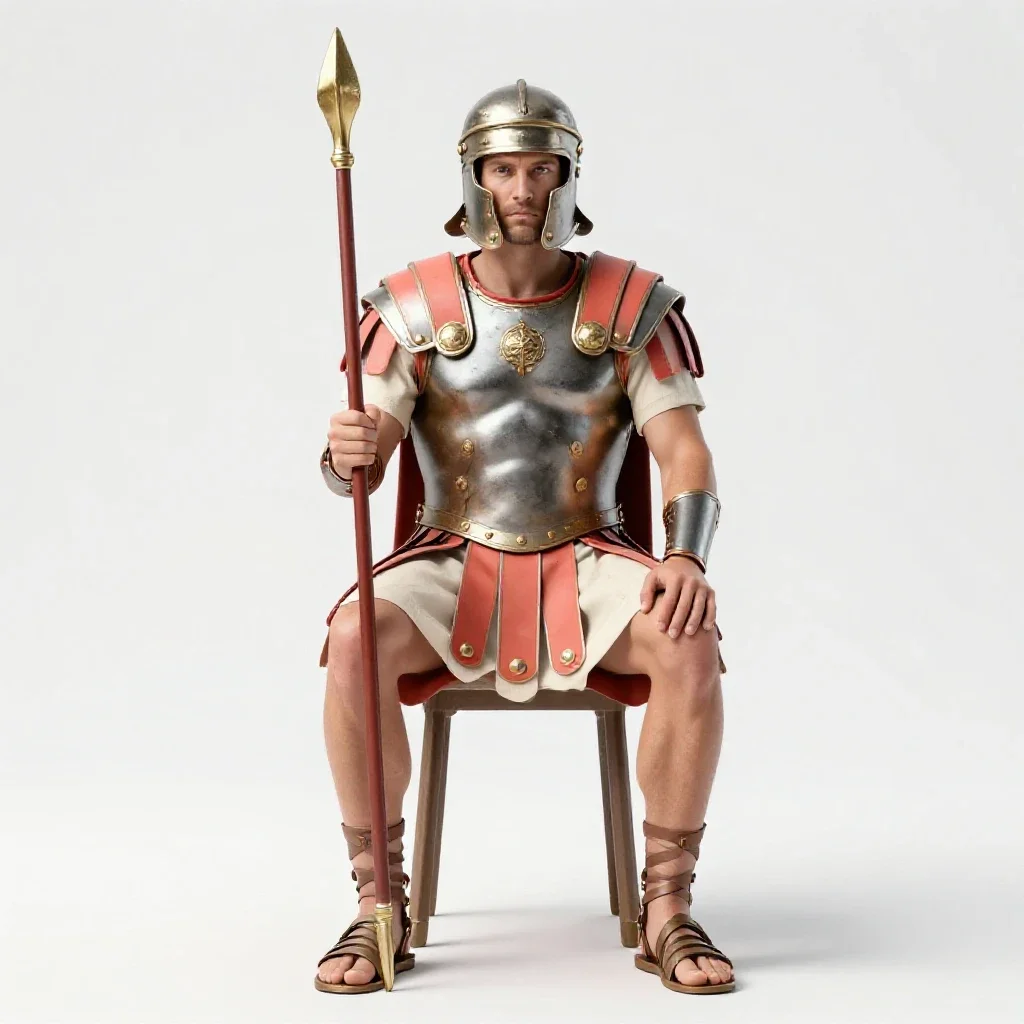 Roman legionary with a scutum isolated on a white background
