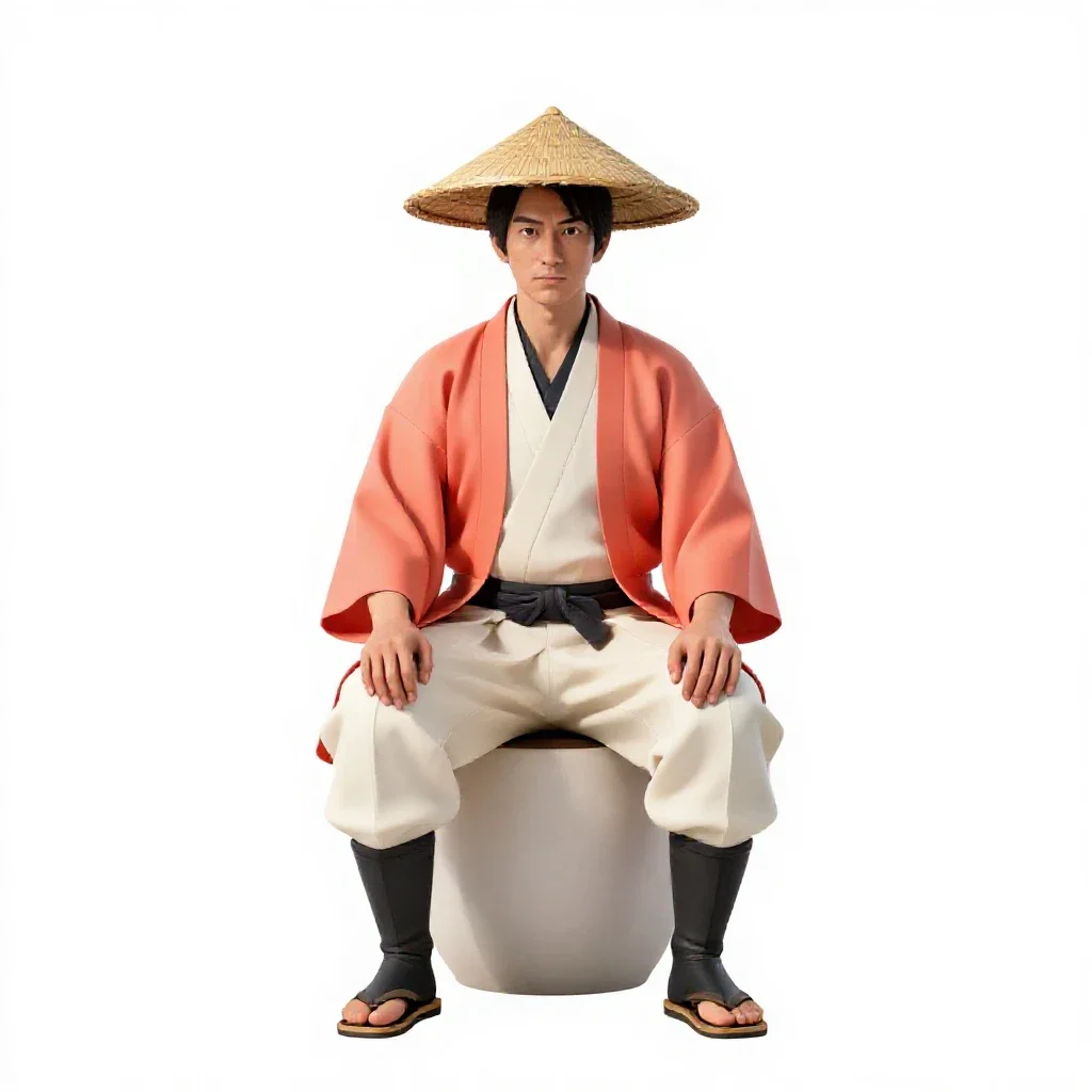 Ronin with a straw hat isolated on a white background