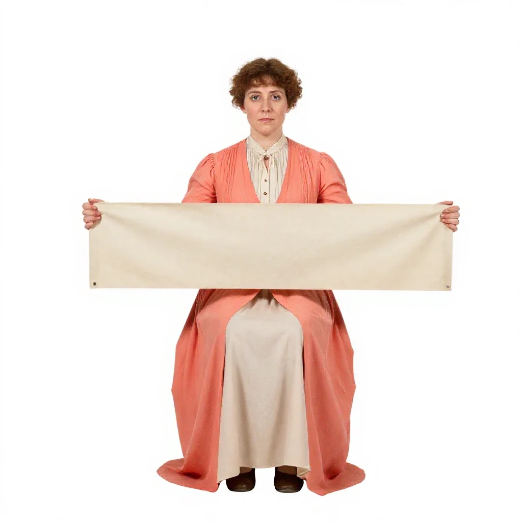 Suffragette with a banner isolated on a white background