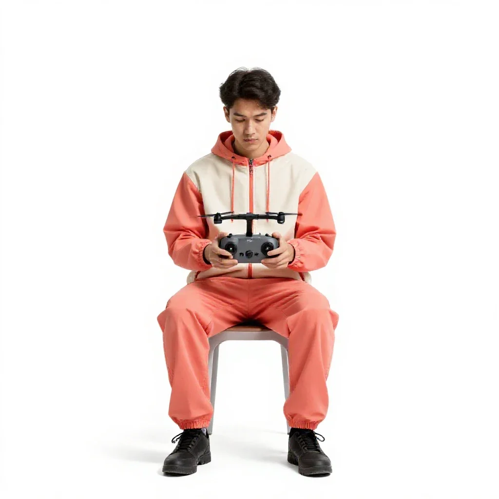 Drone wrangler with a control rig isolated on a white background