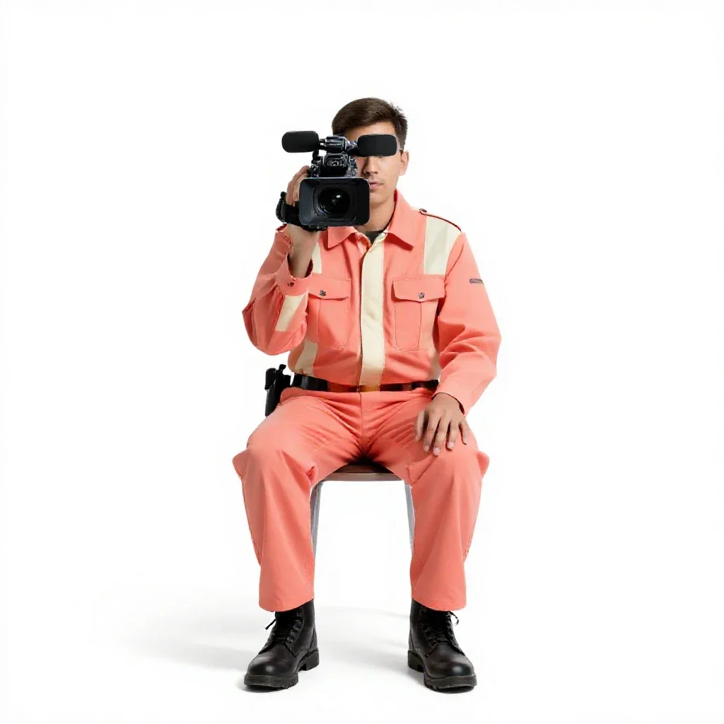 War correspondent with a hovering camera isolated on a white background