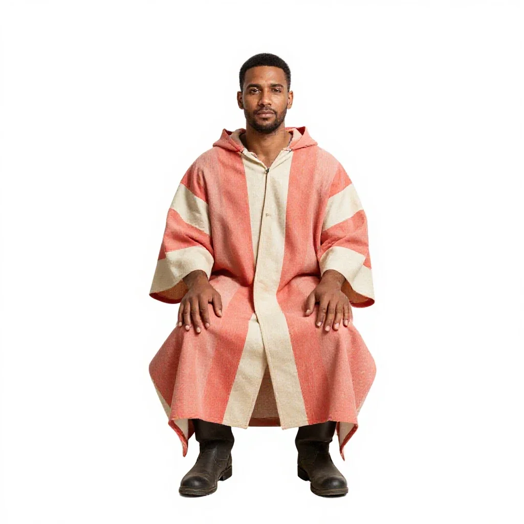 Off-world farmer in a sun cloak isolated on a white background