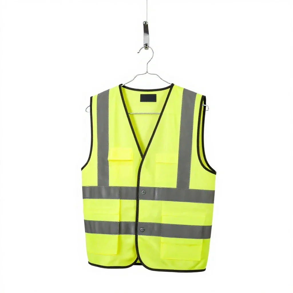 Hi-vis vest on a hook isolated on a white background