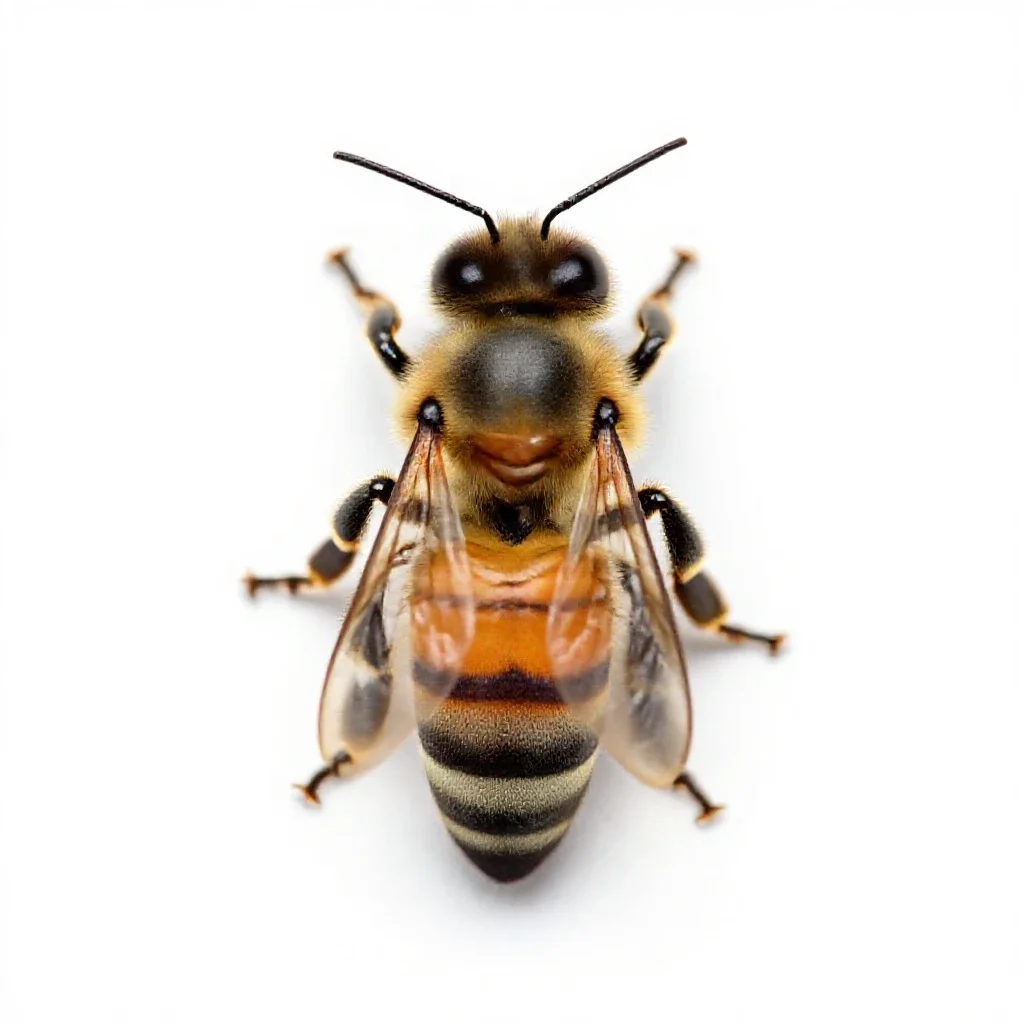 Honeybee on a comb isolated on a white background