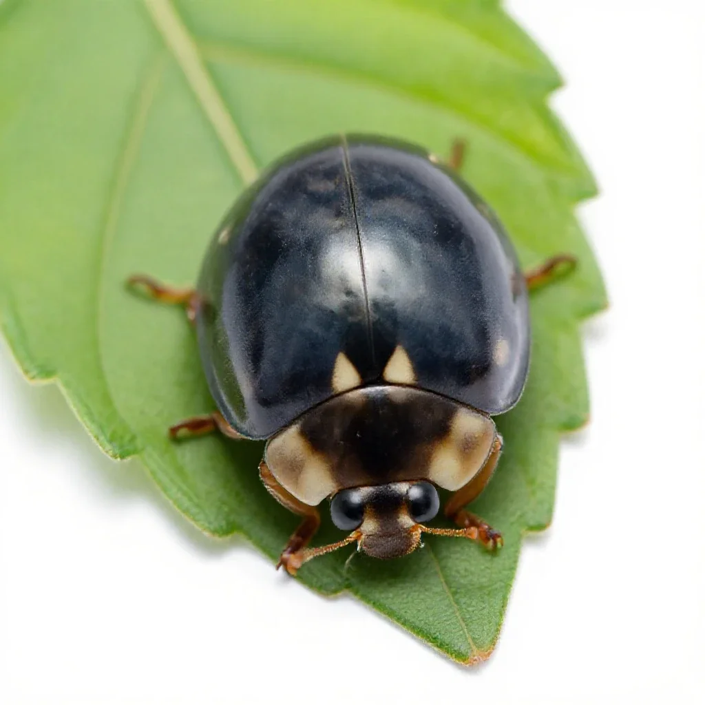 Ladybird on a leaf isolated on a white background