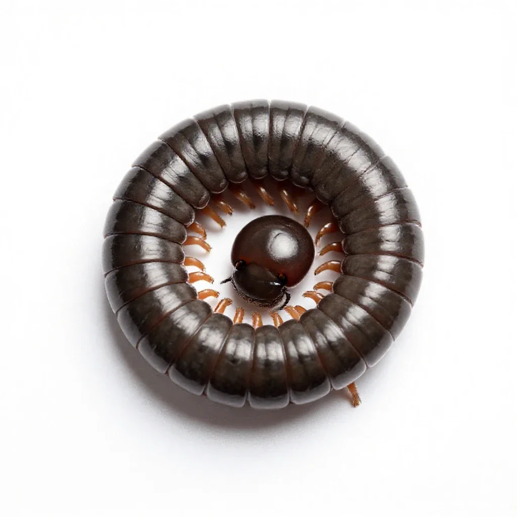 Millipede coiled isolated on a white background