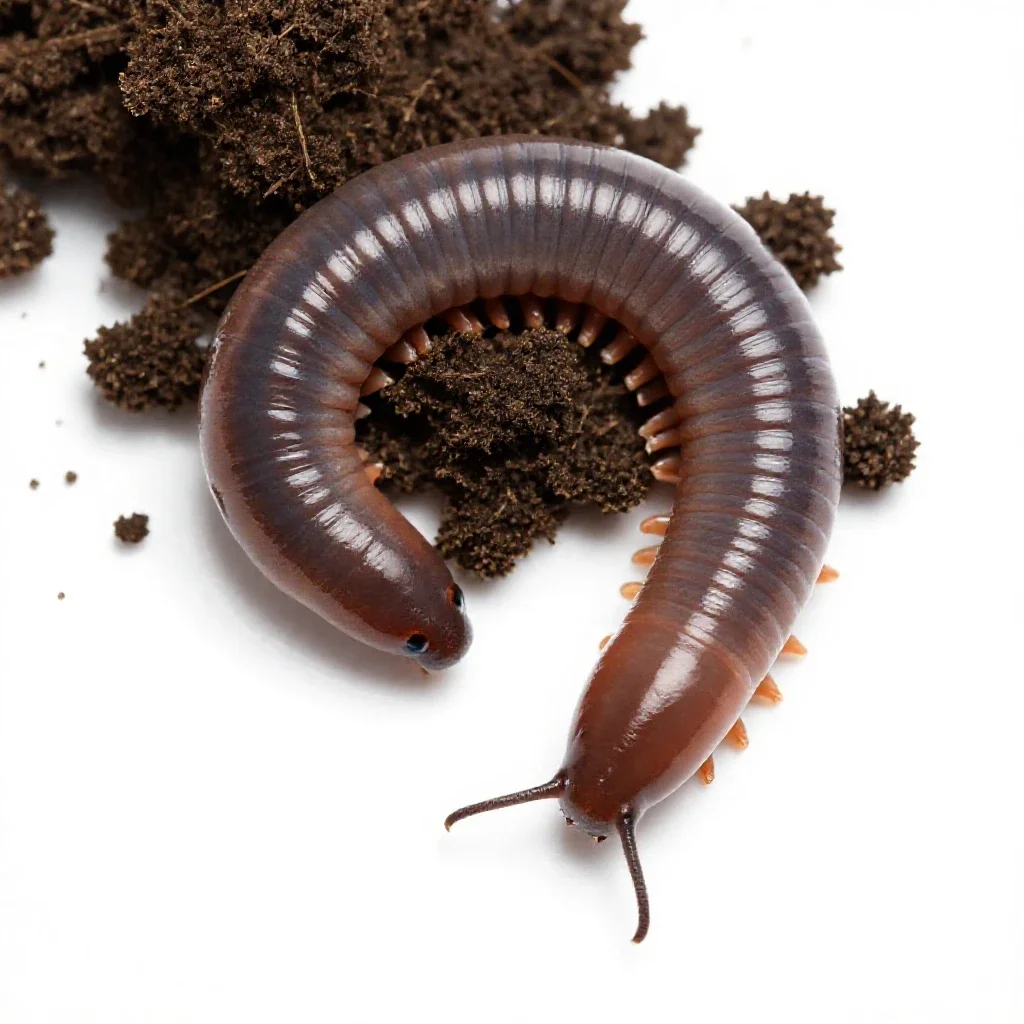 Earthworm in soil isolated on a white background