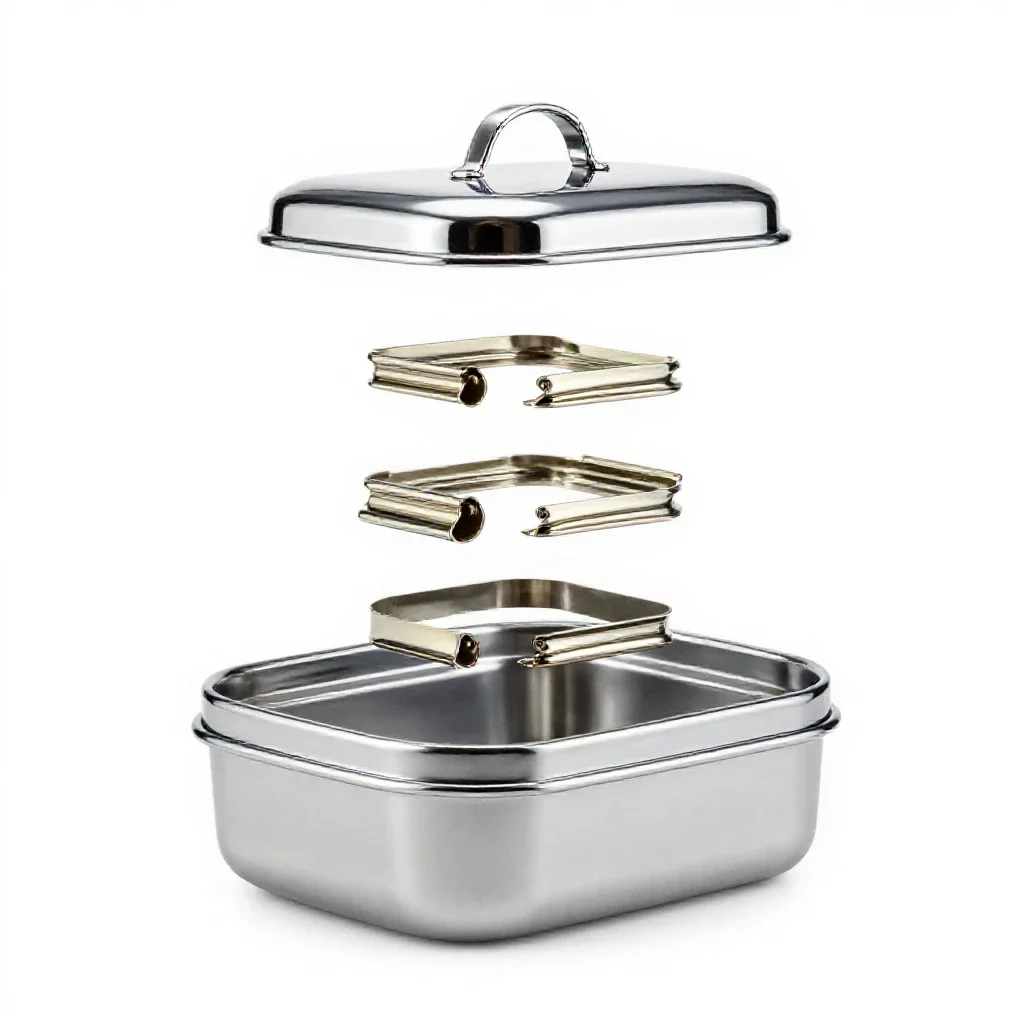 Lunch box with clips isolated on a white background