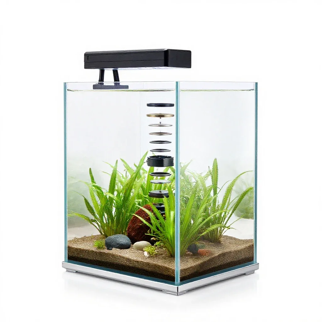 Aquarium with a planted substrate isolated on a white background