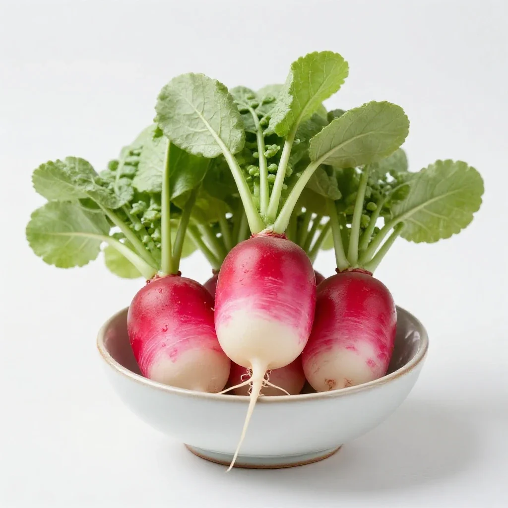 Bunch of radishes with tops isolated on a white background