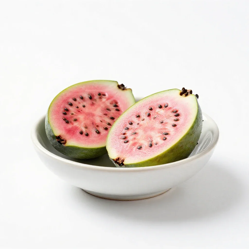 Feijoa cut in two isolated on a white background