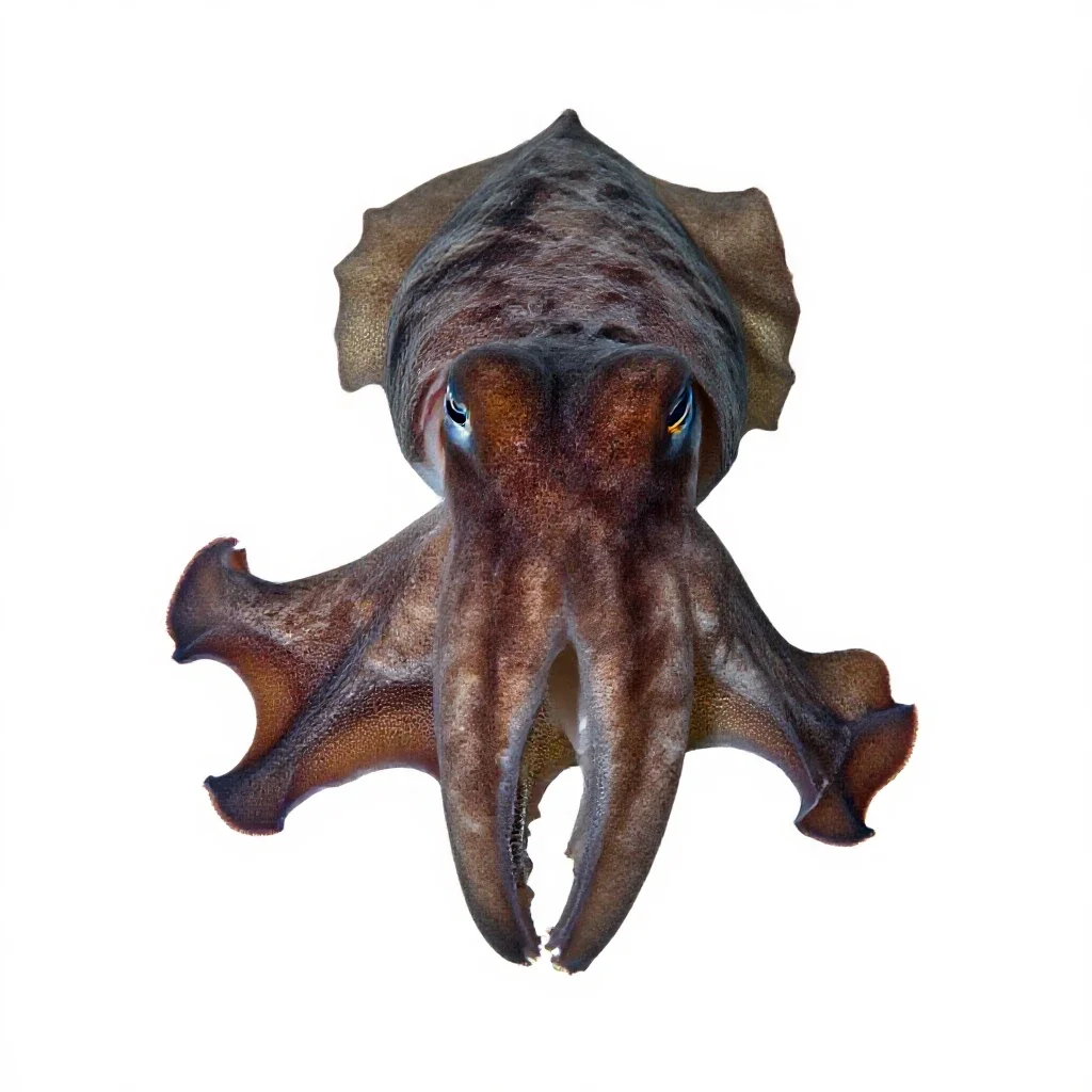 Cuttlefish changing colour isolated on a white background
