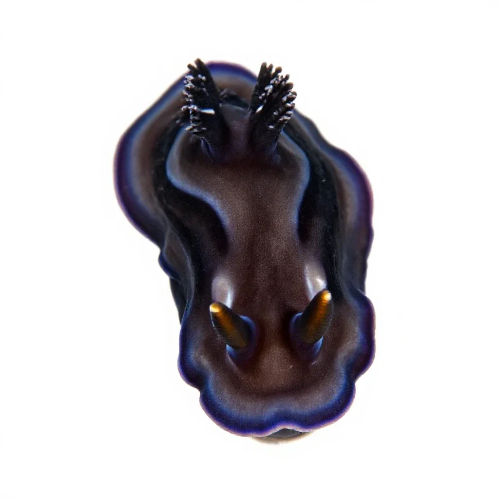 Nudibranch on coral isolated on a white background