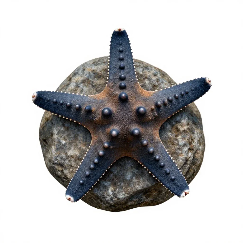 Starfish on rock isolated on a white background