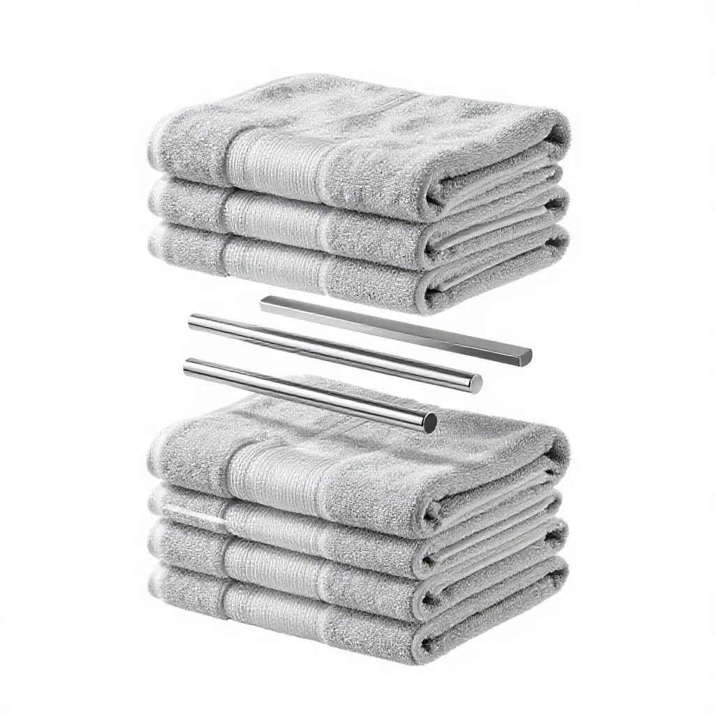 Set of stacked bath towels isolated on a white background