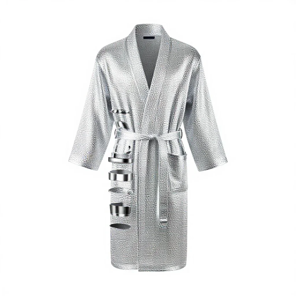Waffle-weave bathrobe isolated on a white background