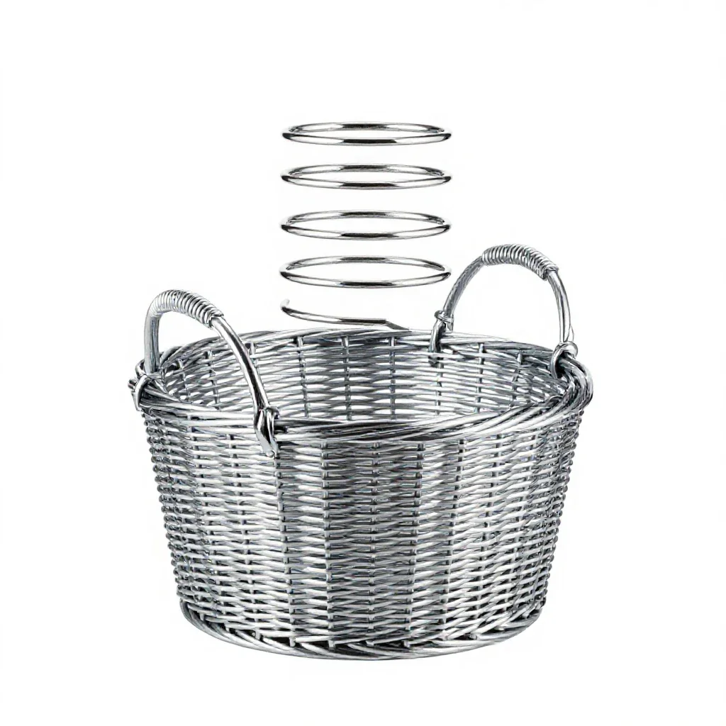 Woven storage basket with handles isolated on a white background