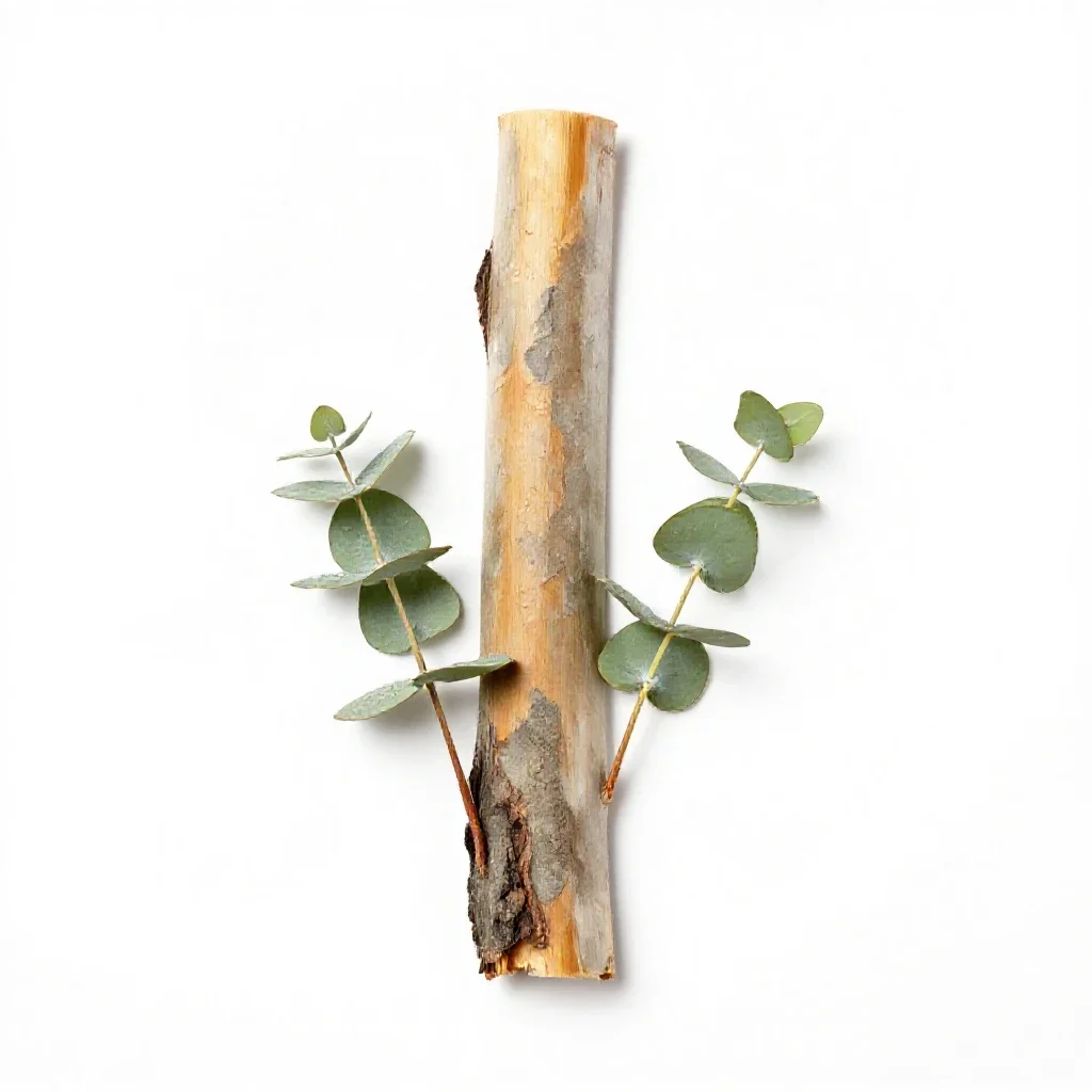 Eucalyptus with peeling bark isolated on a white background