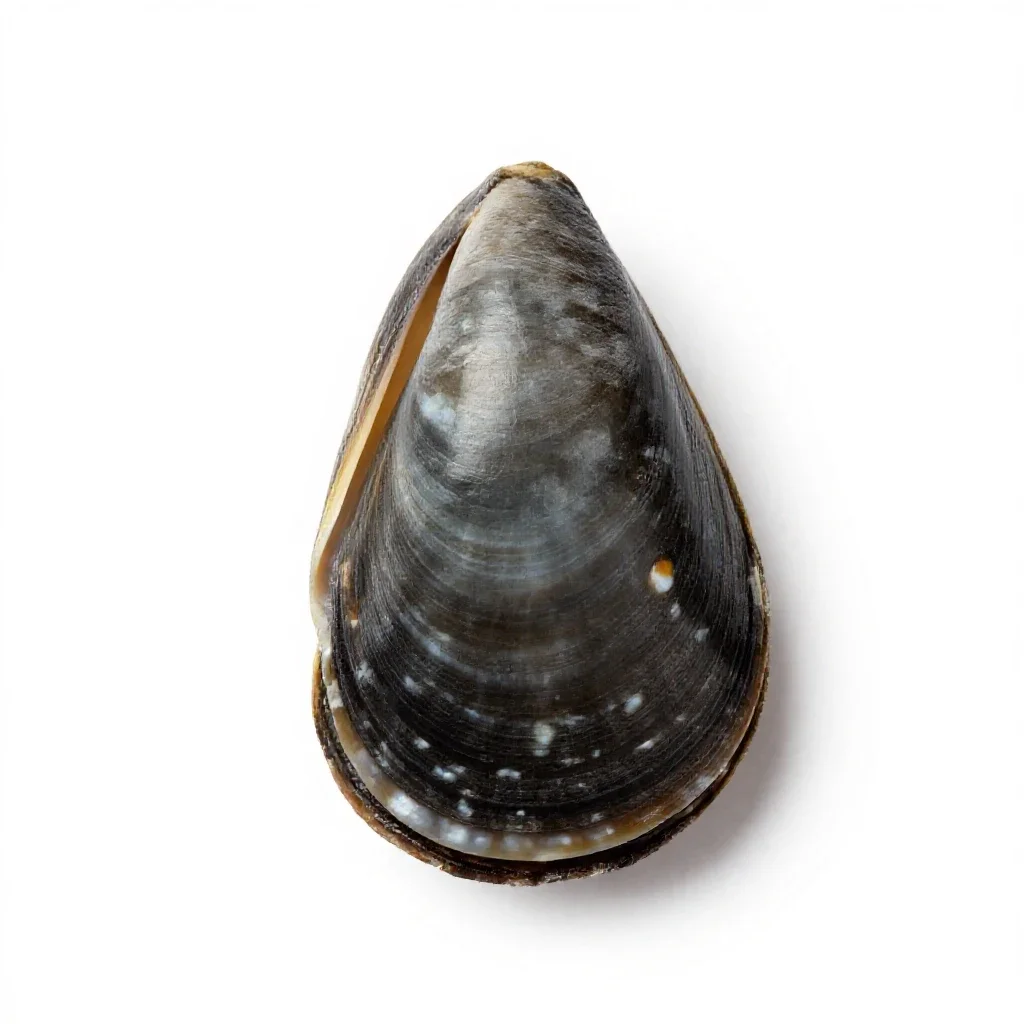 Pearly-shelled mussel isolated on a white background