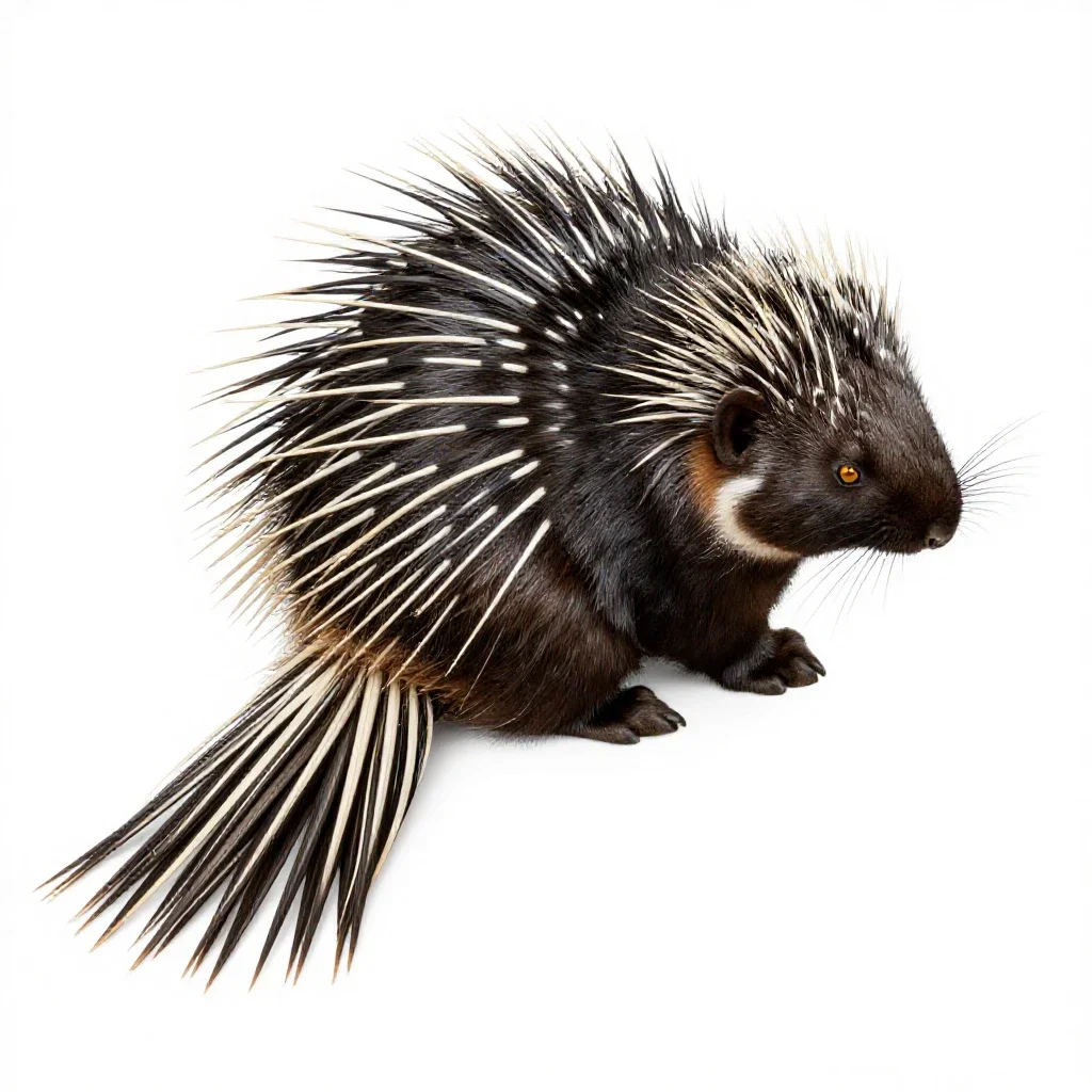 Brush-tailed porcupine isolated on a white background