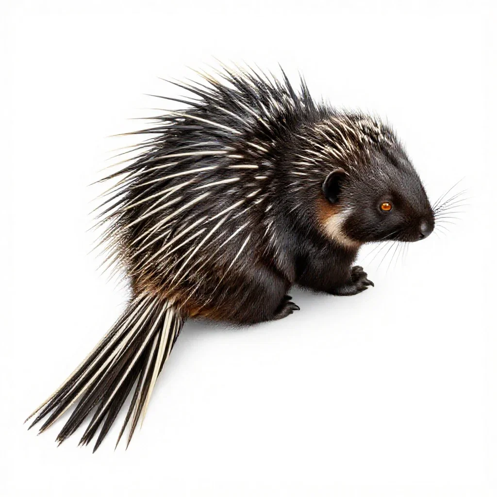 Long-tailed porcupine isolated on a white background
