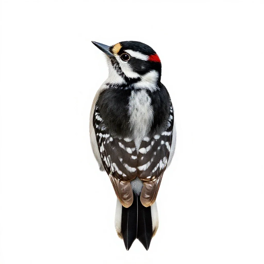 Downy woodpecker isolated on a white background
