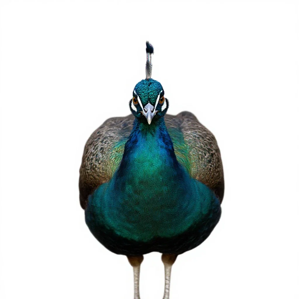 Green peafowl isolated on a white background