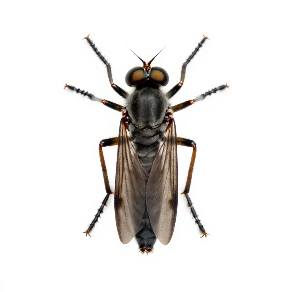 Robber fly isolated on a white background