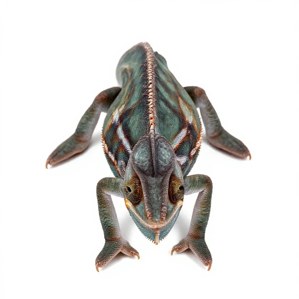 Horned chameleon isolated on a white background