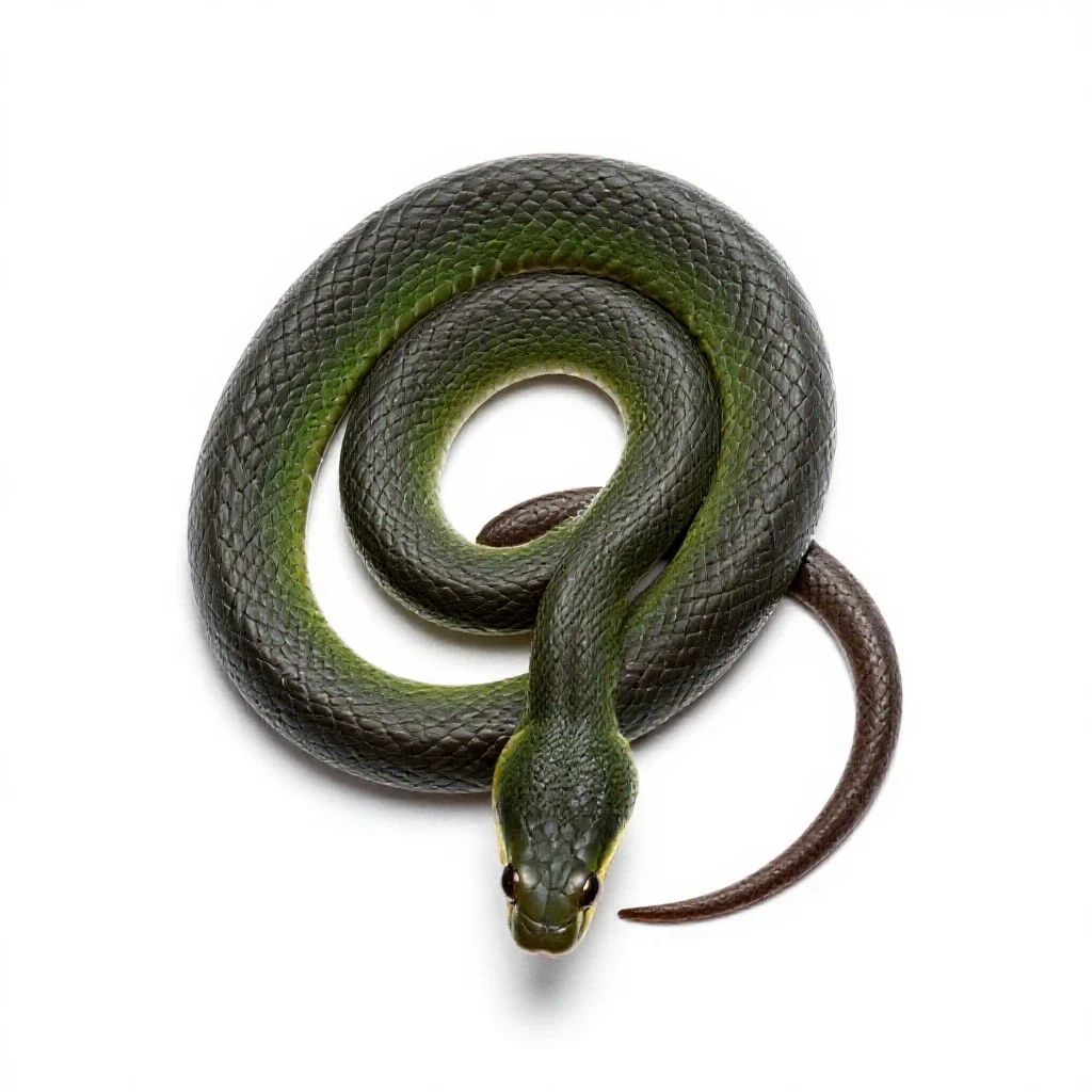 Smooth green snake isolated on a white background
