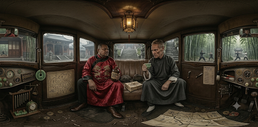 Create a full scene from this image. I need the characters to be able to be animated ND walk around inside and outside…