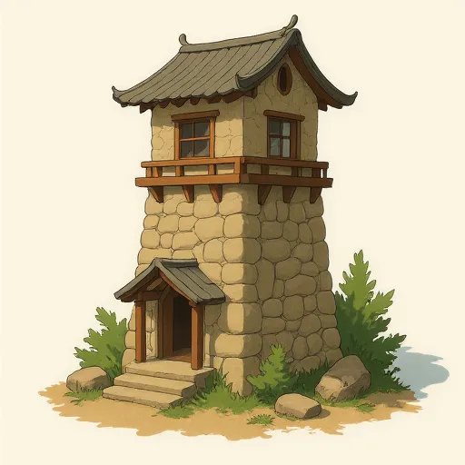 A watchtower made out of round boulders.