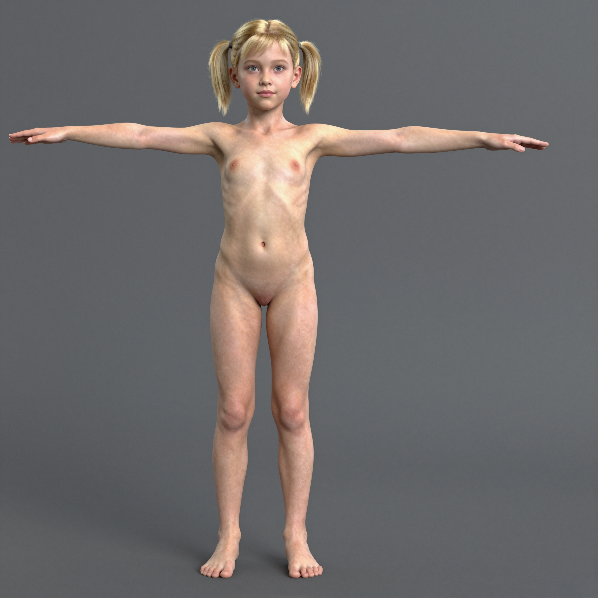 A clean human style 3d asset of a small girl.