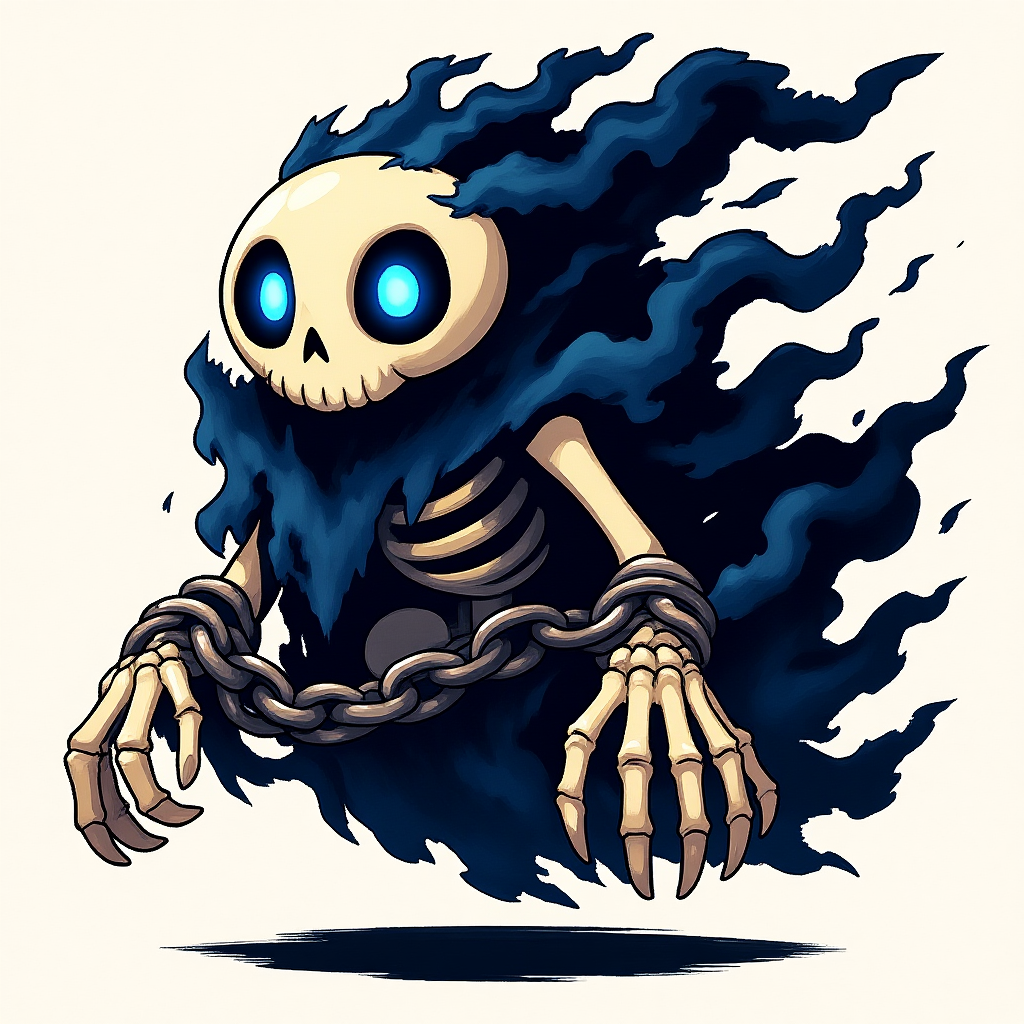 A game-style 3d asset of a ghostly skeleton creature