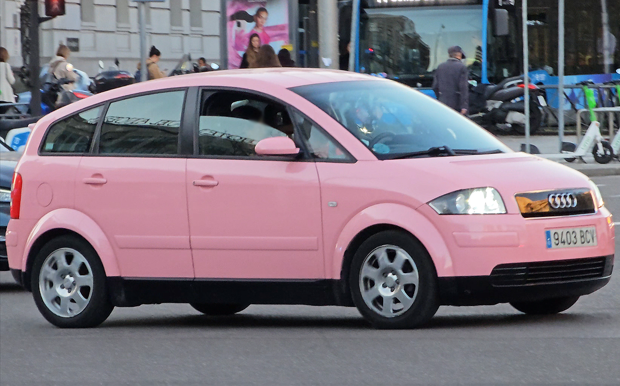 A clean 3d asset of a pink 2003 Audi A2.