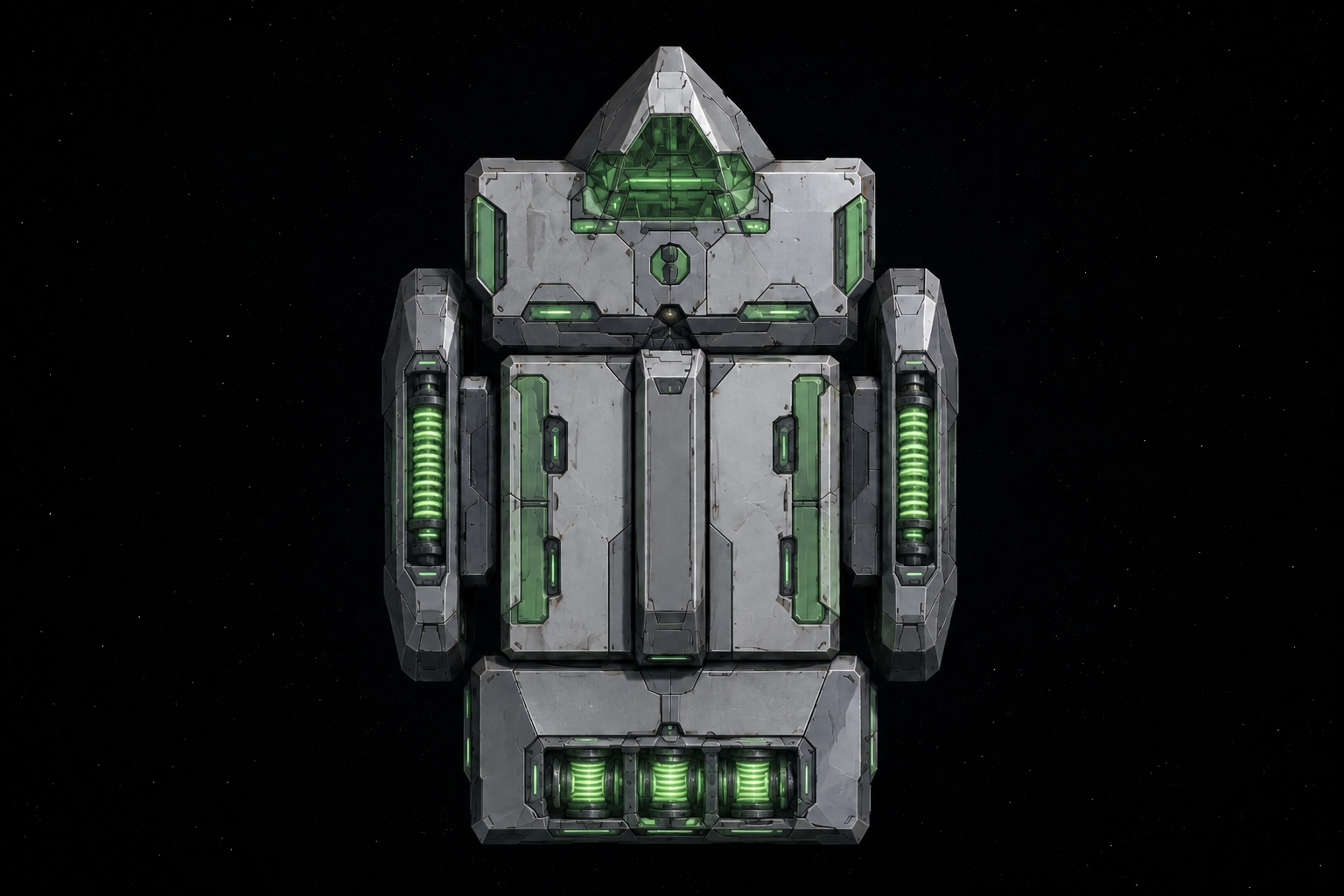 turn this into a 3d model spaceship, with space ship hyperdrive exhaust engines