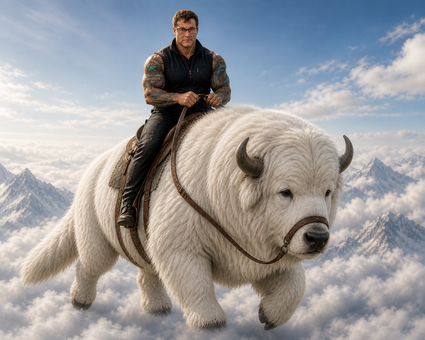 a man riding a sky bison