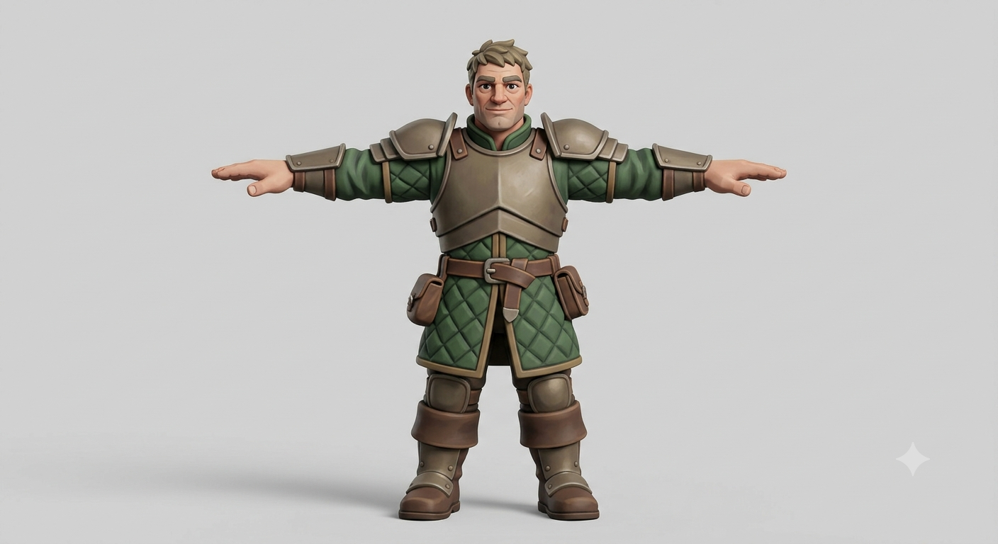 a T-pose of a hero character for a 3d RPG game