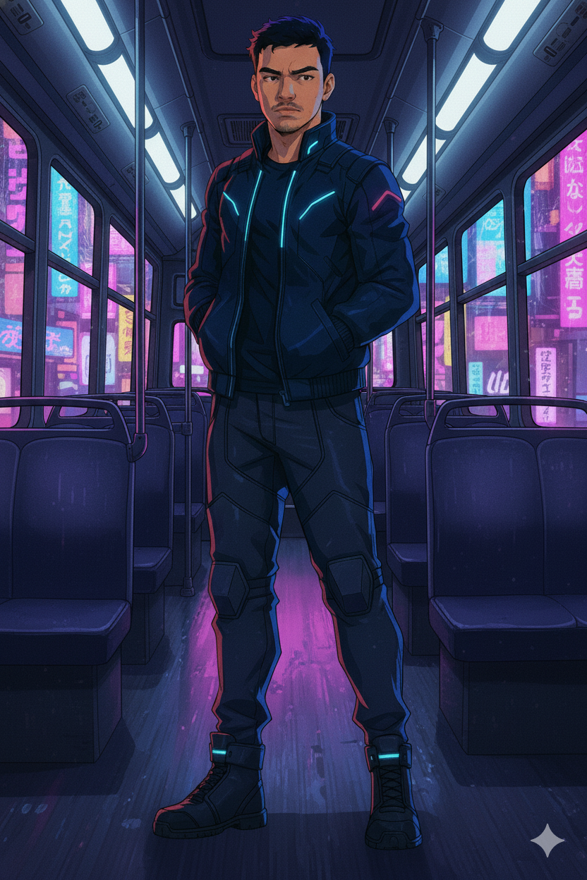 Male character, cyberpunk style.