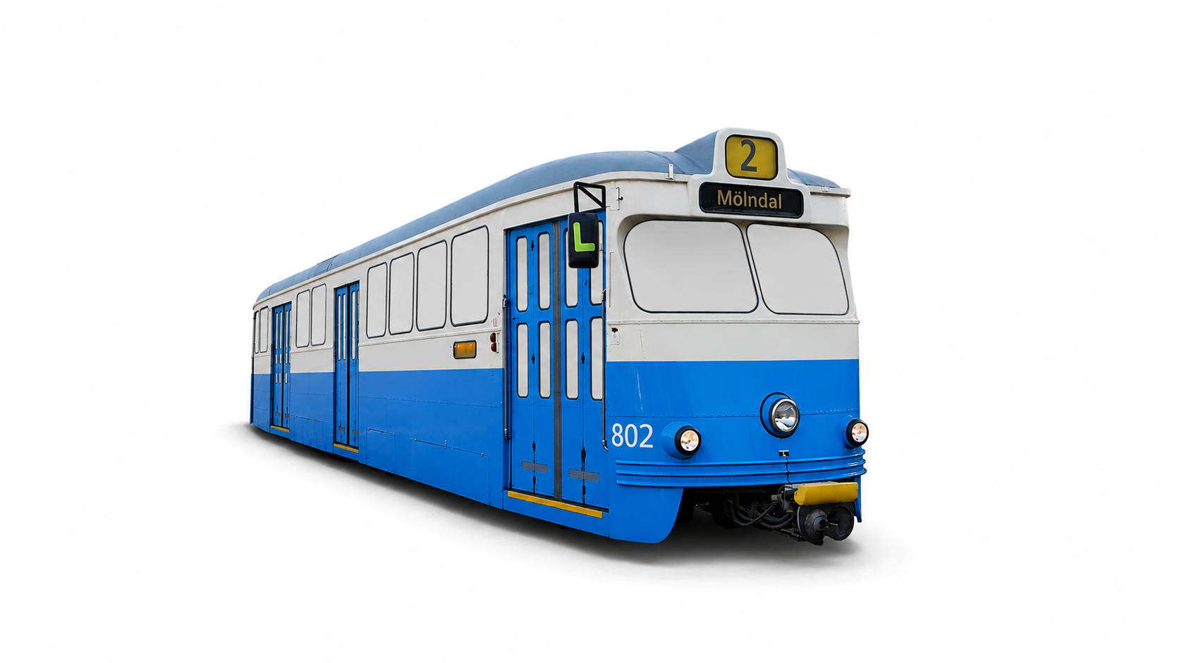 A clean product-style 3D asset of a vintage tram