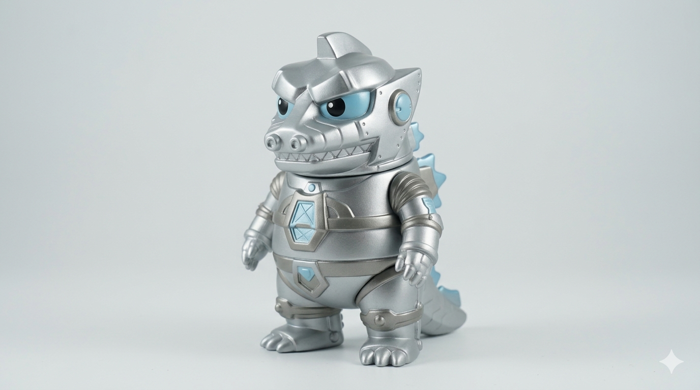 A clean 3d printable toy of a chibi cute mecha-godzilla sofubi figure