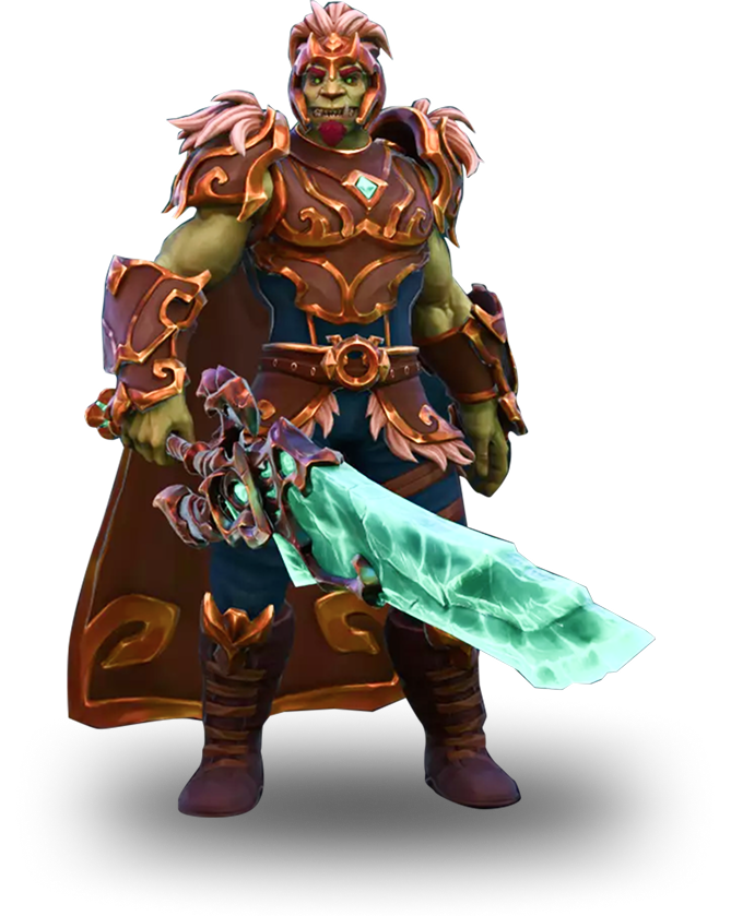 Create a high-quality stylized 3D fantasy orc warrior character based on the reference image. Character description: A…