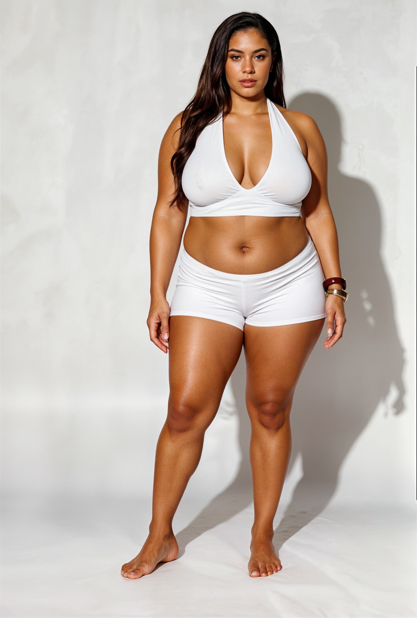 Preserving all body anatomical measurements and details, keeping the same identity and exactly the same facial and biom…