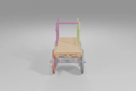 Small cart or cart with a wooden seat and four wheels 3D model preview