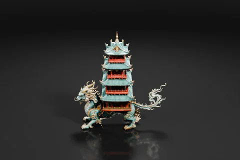 Photograph of a miniature model of a Chinese temple 3D model preview