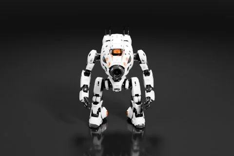 White robot with orange accents 3D model preview