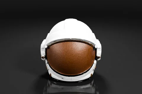 Close-up of a white helmet with a brown leather visor 3D model preview