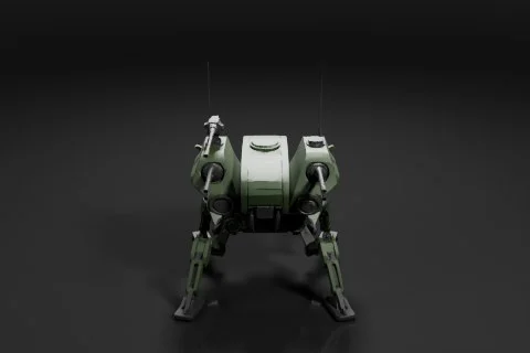 Robot-like creature with a dark green color 3D model preview